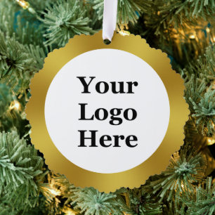 Business Gold and White Your Logo Here Template Ornament Card
