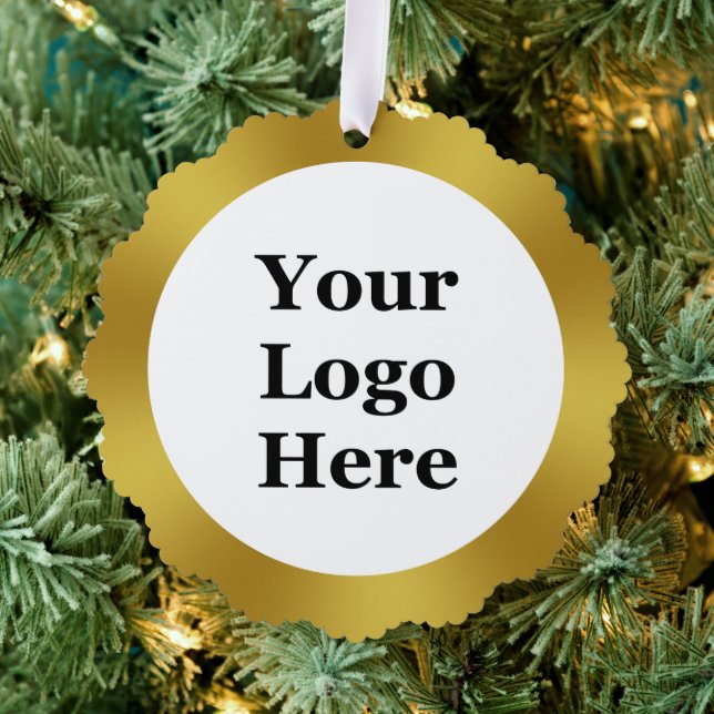 Business Gold and White Your Logo Here Template Ornament Card (Insitu (Tree))