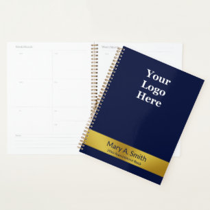 Business Gold Dark Blue Name Logo Appointment Book Planner