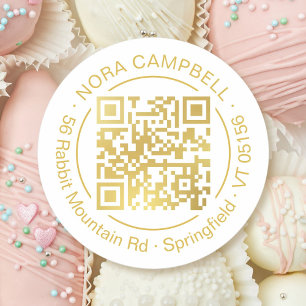 Business Gold QR Code Name Address Promotional Classic Round Sticker