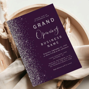 Business Grand Opening Dark Purple Silver Glitter Invitation