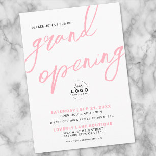 Business Grand Opening Logo Pink Elegant Invitation