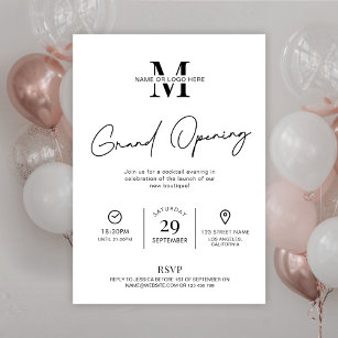 Business Grand Opening Minimalist Black & White Invitation