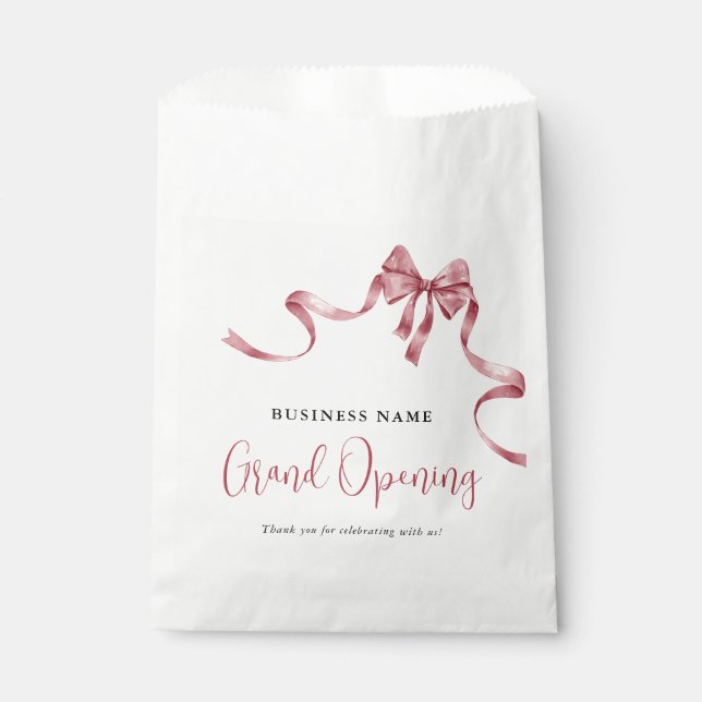 Business Grand Opening Modern Red Ribbon Favour Bag (Front)