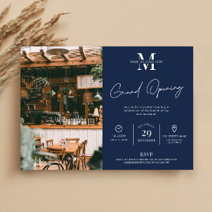 Business Grand Opening Navy Logo Minimalist Photo Invitation