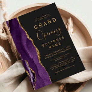 Business Grand Opening Purple Gold Agate Dark Invitation