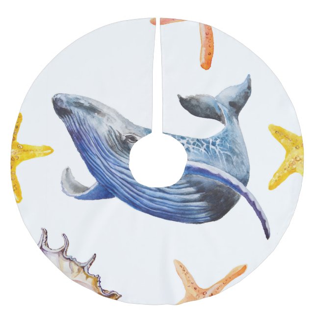 Business Graph Whale: Candlestick Chart Brushed Polyester Tree Skirt (Front)