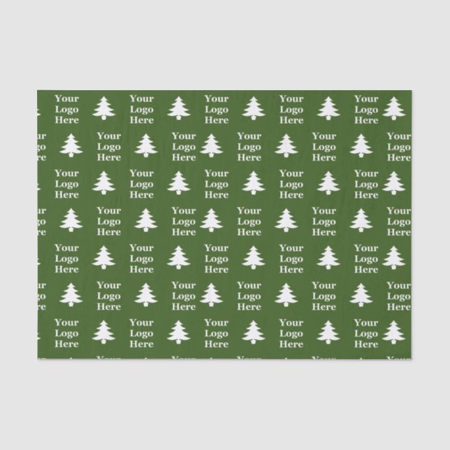 Business Green and White Christmas Trees Your Logo Tissue Paper (Front)