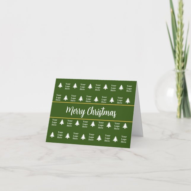 Business Green White Christmas Trees Your Logo Holiday Card (Front)