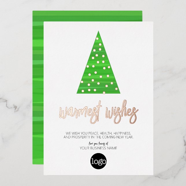 Business Greeting Warmest Wishes Watercolor Tree Foil Holiday Card (Front/Back)