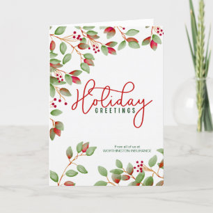 Business Greetings with Holly Leaves Custom Holiday Card