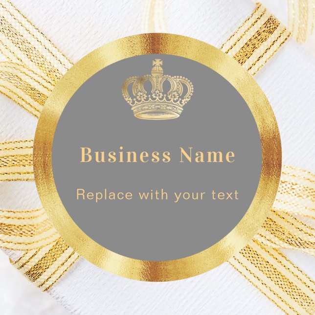Business grey gold royal crown classic round sticker (Creator Uploaded)
