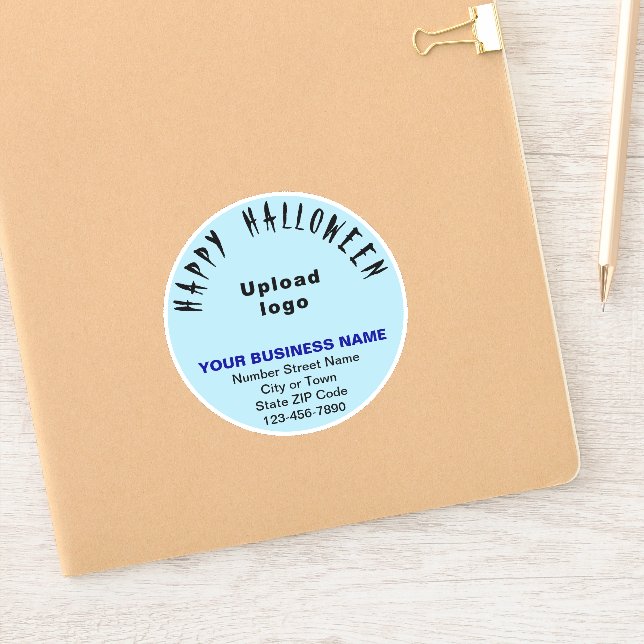 Business Halloween Light Blue Round Vinyl Sticker (Notebook)