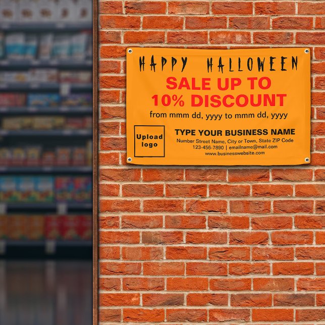Business Halloween Sale on Orange Colour Rectangle Banner (Attract more customers this holiday. Business Halloween sale on orange color rectangle banner.)