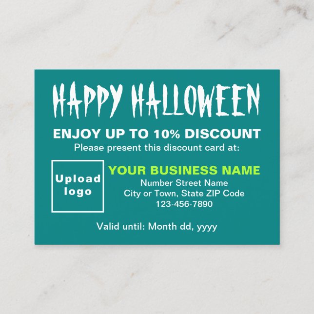Business Halloween Teal Green Discount Card (Front)
