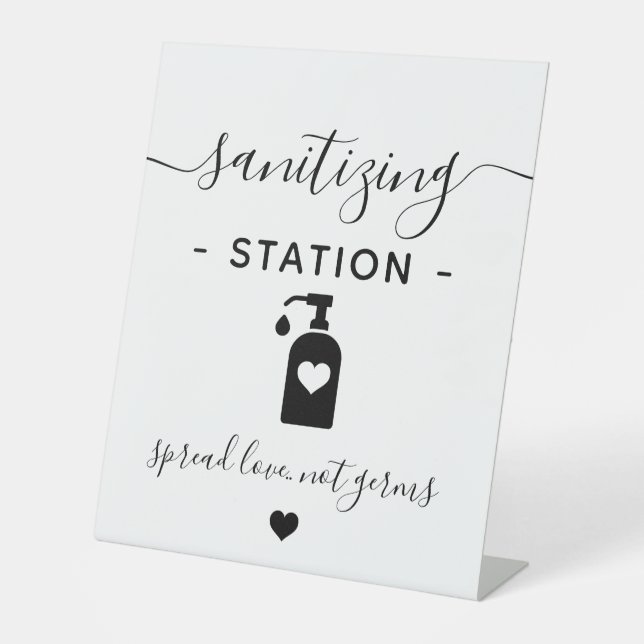 Business Hand Sanitizing Station Minimalist Modern Pedestal Sign (Front)