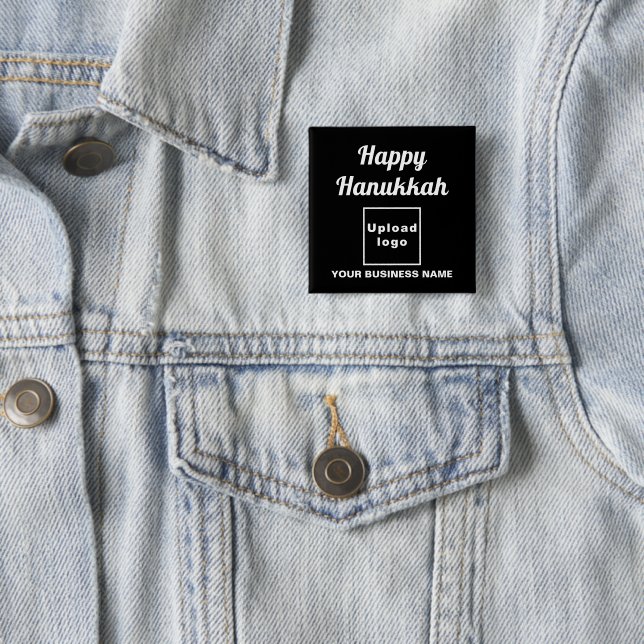 Business Hanukkah Greeting on Black Square Button (In Situ)