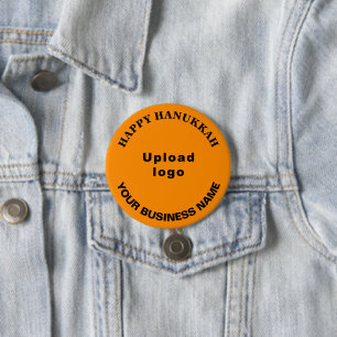 Business Hanukkah Greeting on Orange Colour Round 3 Inch Round Button
