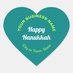 Business Hanukkah Greeting on Teal Green Heart Sticker