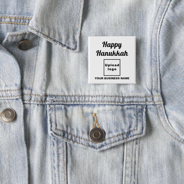 Business Hanukkah Greeting on White Square Button (In Situ)