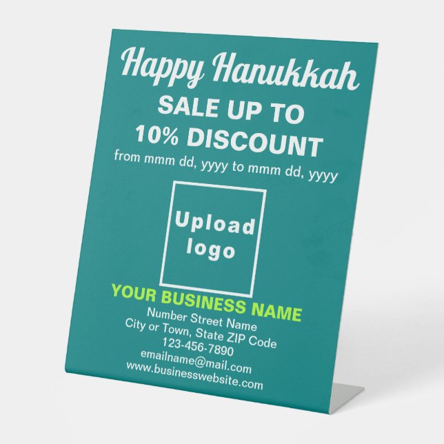 Business Hanukkah Sale on Teal Green Pedestal Sign (Front)