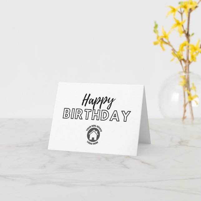 Business Happy Birthday Custom Logo Card (Yellow Flower)