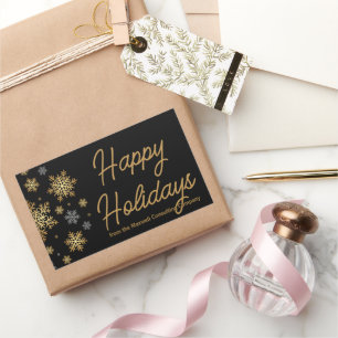 Business Happy Holidays Black Gold Chic Snowflakes Sticker