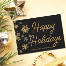 Business Happy Holidays Black Gold Snowflakes