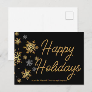 Business Happy Holidays Custom Black Gold Elegant Holiday Postcard