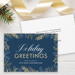 Business Holiday Greetings Gold Foliage Corporate Card
