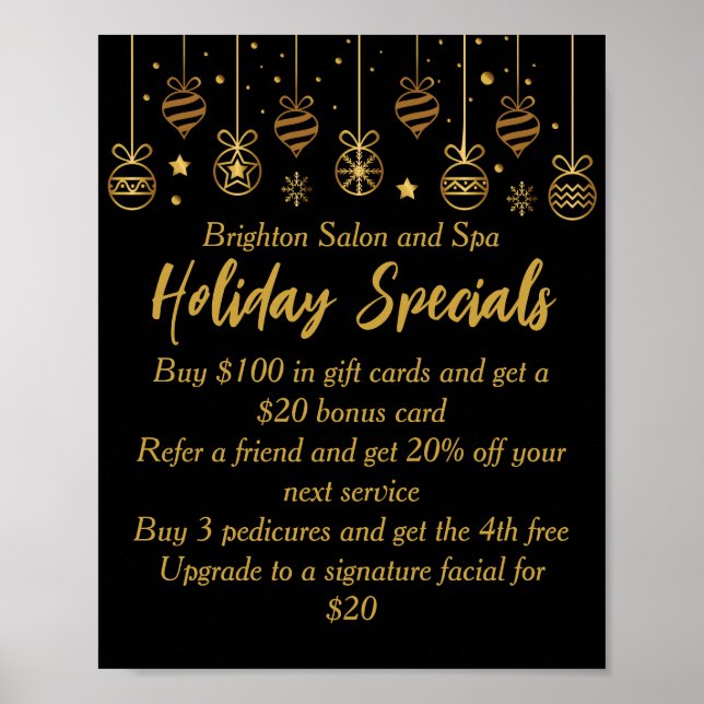 Business Holiday Specials Custom Black Gold Poster (Front)