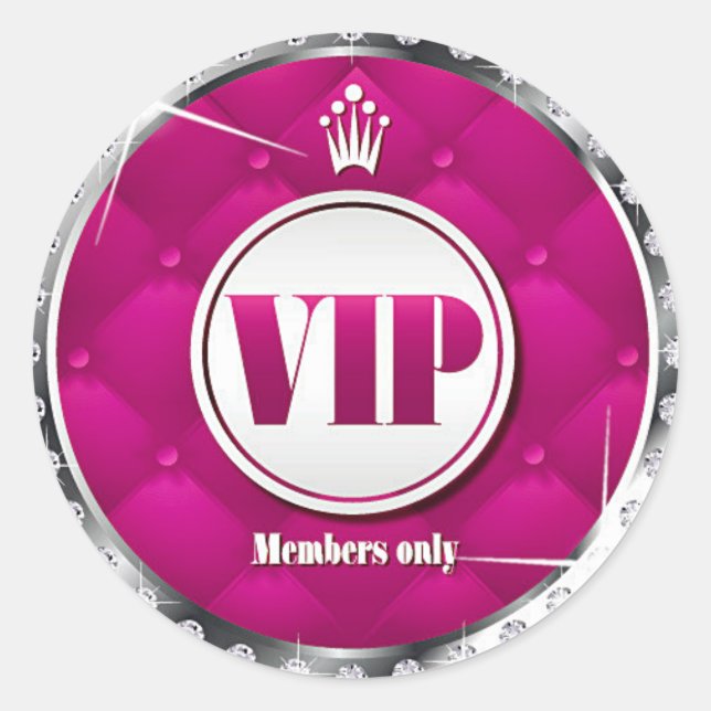 Business Hot Pink Diamond VIP Classic Round Sticker (Front)