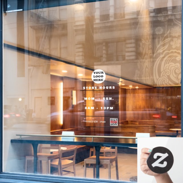 Business Hours | Business Logo QR Code  Window Cling (Cafe Window)