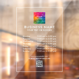 Business Hours Company Logo QR Code Custom Window Cling