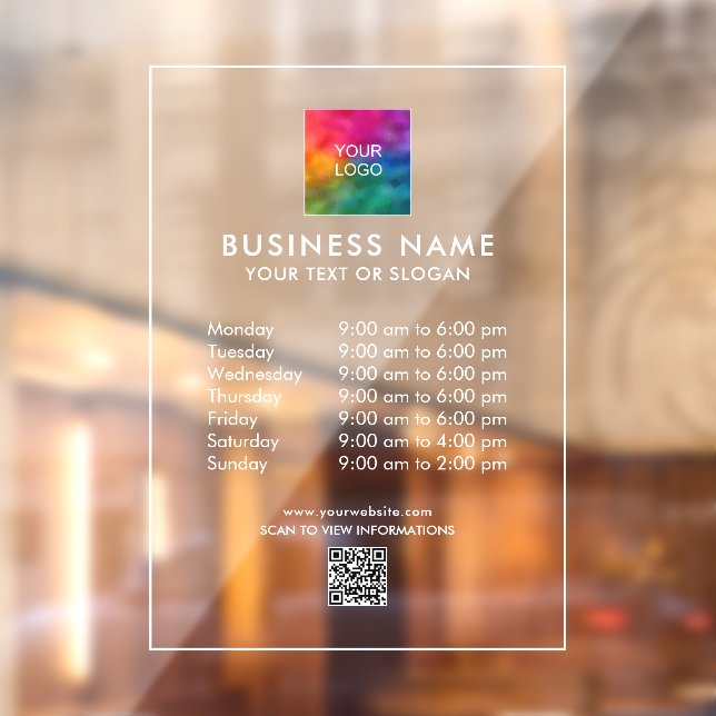 Business Hours Company Logo QR Code Custom Window Cling (Sheet 2)