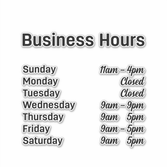 Business Hours Customizable Times    (Front)