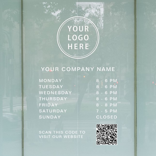 Business Hours Logo Create QR Code White Lettering Window Cling (Business Hours Logo Create QR Code White Lettering Window Cling)