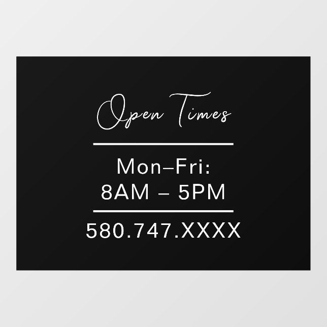 Business Hours & Phone Window Cling (Sheet)