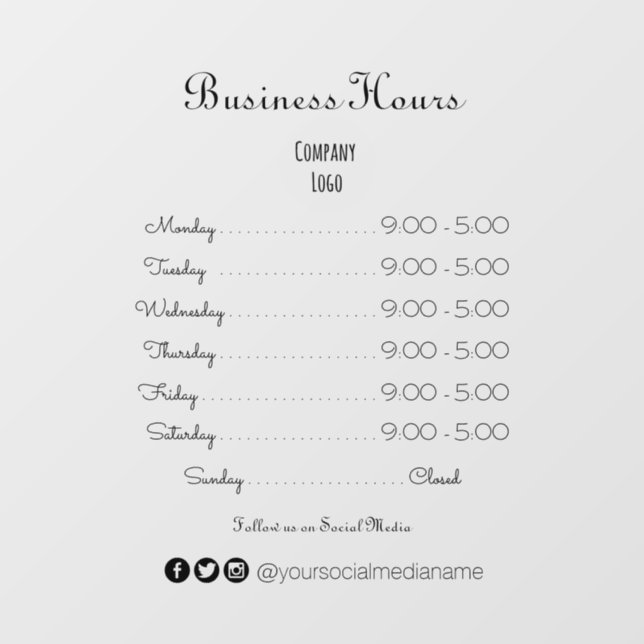 Business Hours Sticker Sign (Sheet)