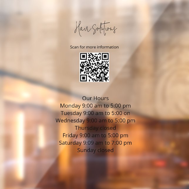 Business Hours with QR code Window Cling (Sheet 2)