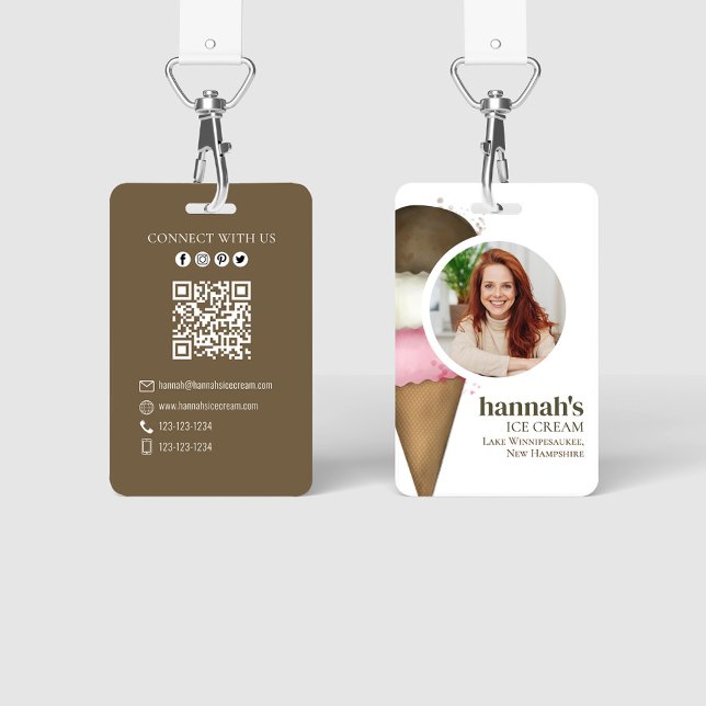 Business Ice Cream QR Code Photo Template Badge (Business photo ID Badge, ice cream shop.)