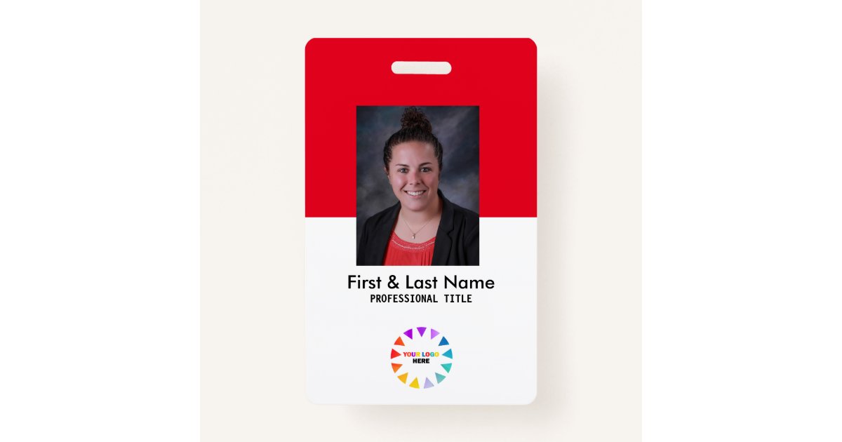 Business ID Employee Custom Personalized Red Badge | Zazzle