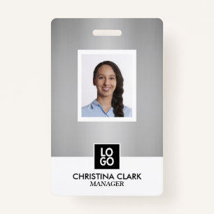 Business ID Employee Photo Logo Name Badge Silver