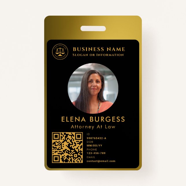 Business ID Logo | Attorney Black Gold Badge (Front)