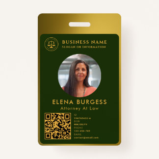 Business ID Logo | Attorney Dark Green Gold Badge