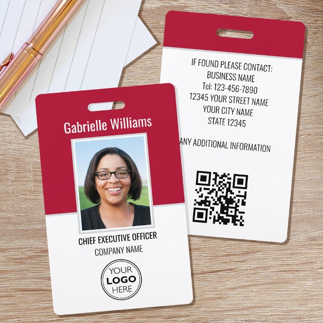 Business ID Photo Security Modern Red Badge (Creator Uploaded)