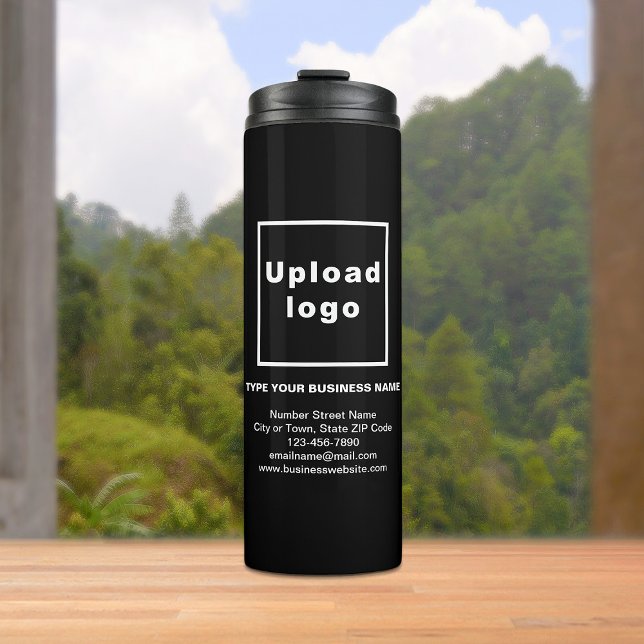 Business Information Black Thermal Tumbler (Build brand name awareness. Your business brand on black thermal tumbler.)