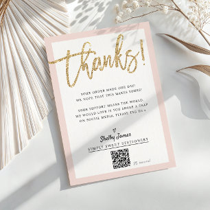 BUSINESS INSERT modern chic glitter script blush Thank You Card