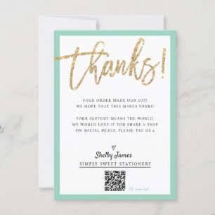 BUSINESS INSERT modern chic glitter script mint Thank You Card