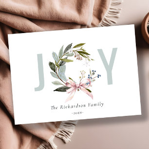 Business Joy Blush Winter Wreath Corporate Logo Holiday Card